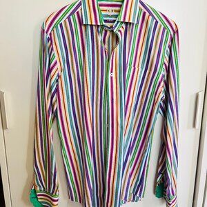 Bugatchi Uomo Mens Striped Shaped Fit Long Sleeve Shirt, Med, Easter Colors